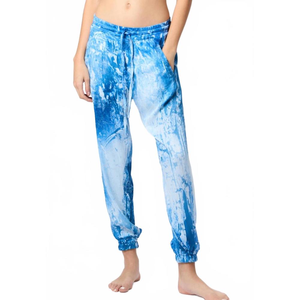NEW AVANT TOI marmo effect silk joggers in genziana blue